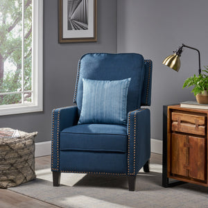 English Elm Christopher Knight Home® - 27.5" Wide Manual Standard Recliner with Plush Upholstery, Nailhead Trim & Contemporary Pushback Comfort Navy Blue 62808.00