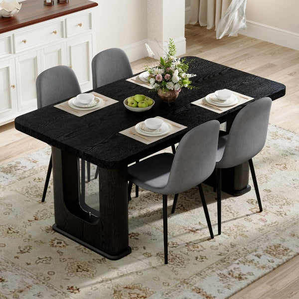 English Elm Table And Chair Set - Modern 64.5" Black Wood Dining Table With 4 Dark Gray Linen-Cotton Chairs W1151S04318-GIGA