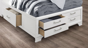 English Elm CIVIC Solid Wood Full Bed with Built-In Storage Drawers, Slatted Support, Felt-Lined Headboard Drawers White 30.04 L x 19.8 W x 15.63 H B201S00039