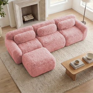 English Elm L-shaped Plush Modular Sectional Sofa with Ottoman and High Resilience Foam Seating Pink W714S01559