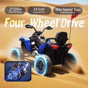 English Elm 24v Kids Electric Atv Xxxl Off-road Ride on with Remote Parental Control and Bluetooth Blue W1578P228313
