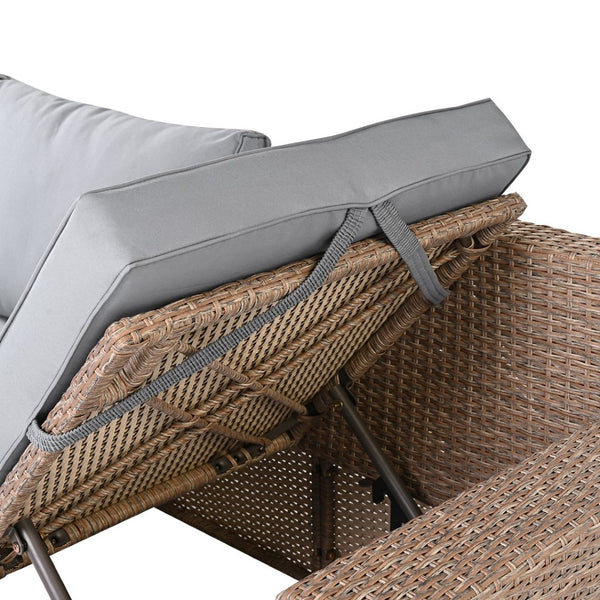 English Elm Topmax Outdoor Wicker Sectional Set with Storage Adjustable Seating and Tempered Glass Table Light Grey N717S100005G