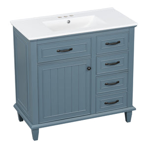 English Elm 36 Inch Bathroom Vanity With Ceramic Sink, Adjustable Shelf, Stylish Storage, Modern Blue Finish N725P336554C