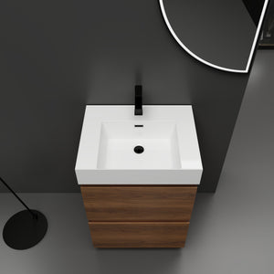 English Elm 24" Modern Bathroom Vanity with Single Undermount Sink, Engineered Wood, Waterproof Finish, 2 Drawers and Pre-Drilled Faucet Hole Brown W1972S00006