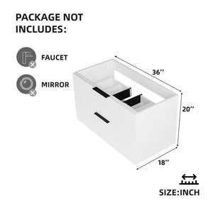 English Elm 090 Floating Bathroom Vanity Cabinet Matte Wall Mounted Soft Close Drawers Modern White W3520P345981