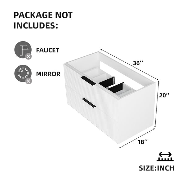 English Elm 090 Floating Bathroom Vanity Cabinet Matte Wall Mounted Soft Close Drawers Modern White W3520P345981