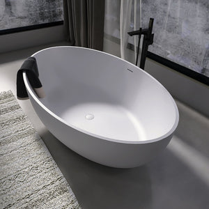 English Elm 67 Inch Freestanding Solid Surface Soaking Tub Matte White Seamless Bathing Sanctuary W1613P355467