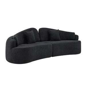 English Elm Curved Four Seat Chenille Sofa with Removable Backrest for Retro Apartment Living Black W3612S00041