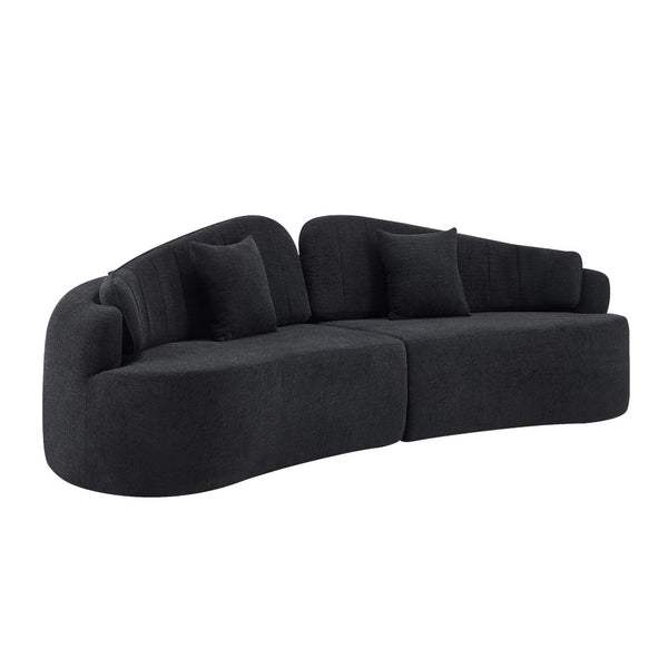 English Elm Curved Four Seat Chenille Sofa with Removable Backrest for Retro Apartment Living Black W3612S00041