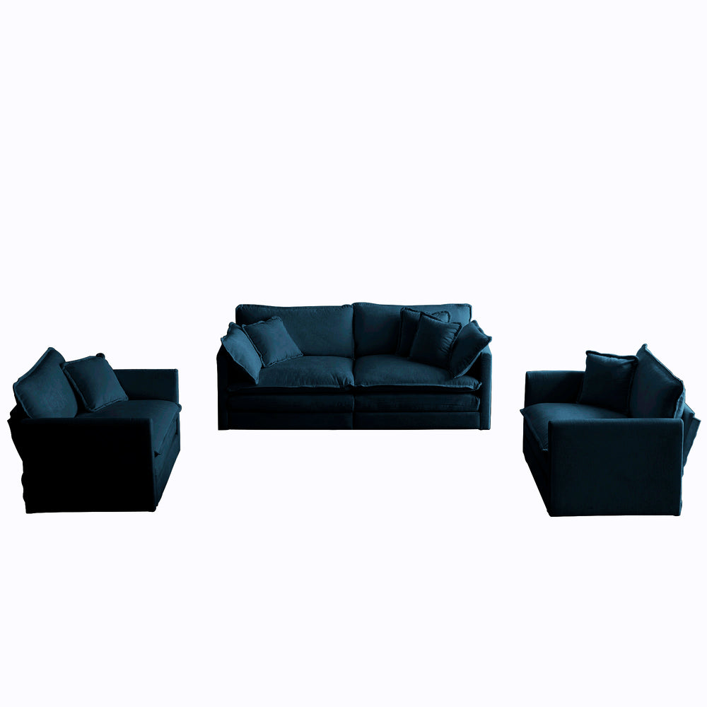 English Elm 3 Piece Sofa Set In Blue Chenille - Stylish Arm Chairs & Two-Seat Sofa For Versatile Living Spaces W714S00305