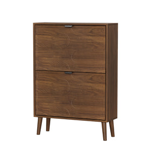 English Elm Medieval Modern Independent Shoe Cabinet 23.62" Walnut | Farmhouse MDF Shoe Storage, 2 Flip Drawers, Sturdy Anti-Tip Safety W1706P372249