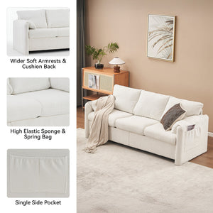 English Elm 004-Modern Plush 3-Seater Chenille Sofa 77" — Deep Seat, High-Density Foam, 750LB Capacity, Ivory White W2636P232362