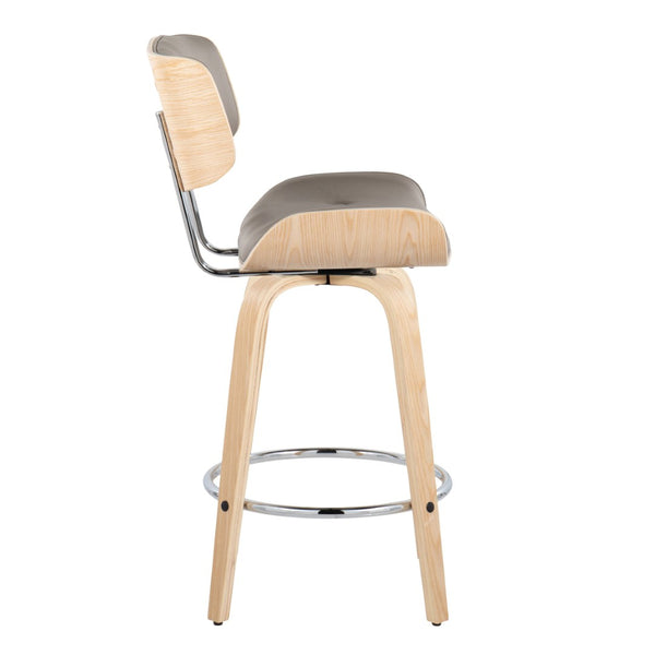 English Elm 26" Swivel Counterstools with Tufted Faux Leather Walnut Legs and Chrome Footrest Set of 2 B202S00346
