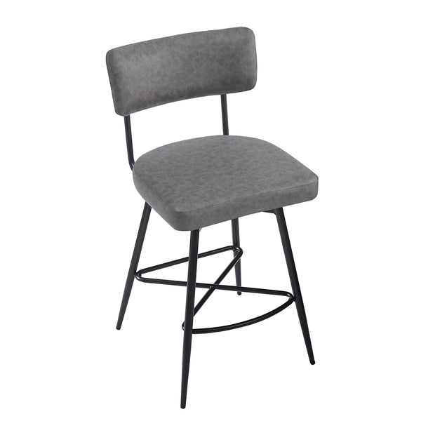 English Elm Christopher Knight Home® - 26''Retro Curved Back Swivel Counter Stools Set of 2 with Bowknot Footrest Smooth PU Leather Comfort Grey N780P199991G