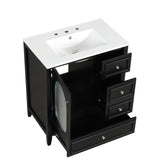 English Elm 30" Bathroom Vanity With Sink, Bathroom Vanity Cabinet With Three Drawers and Door, Solid Wood and Mdf, Black