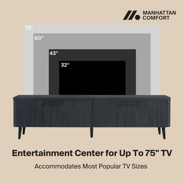 English Elm Jodie 69" Fluted TV Stand with Splayed Metal Legs, Fluted Drawers & Black Handles for 75" TVs Charcoal grey B365P397916