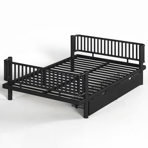 English Elm Queen Storage Platform Bed Low Profile Metal Frame with Built-in Drawers for Small Spaces Black W5305P471352