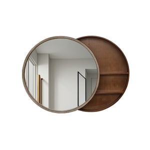 English Elm Round Rattan Textured Wall Mirror Natural Woven Frame Bohemian Accent for Any Room W2295P414103