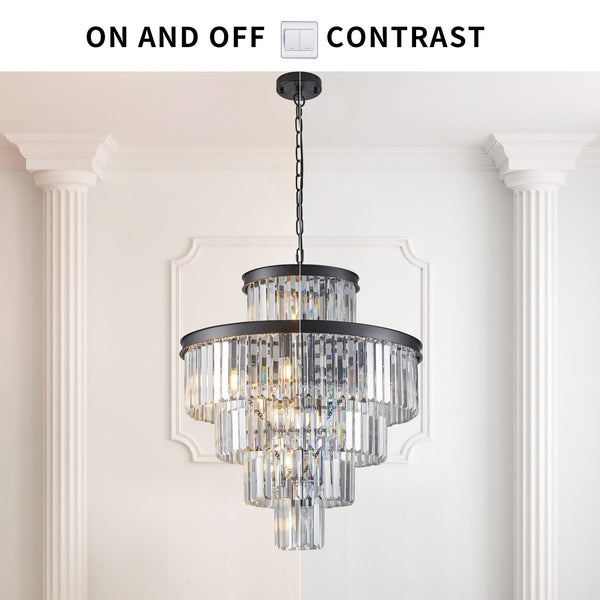 English Elm (Same As W1340P188535/L5002-600-B) 24" Luxurious 15-Light Crystal Chandelier In Black – Stunning 5-Tier Pendant For Any Space W1340P189339