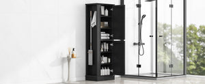 English Elm Tall Bathroom Storage Cabinet - Freestanding With Adjustable Shelves, Hooks & Modern Black Design N725P241834B-GIGA