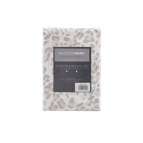 JLA Home Madison Park Essentials - Luxury Satin Leopard Pillowcases Set of 2 — Silky, Wrinkle-Resistant Sleep Protectors for Hair & Skin Taupe Leopard MPE21-997