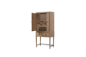 English Elm Bar Cabinet Sand Finish Solid Wood & MDF Wine Storage with Glass Holder, Pull-Out Tray, Drawers B2699P224827