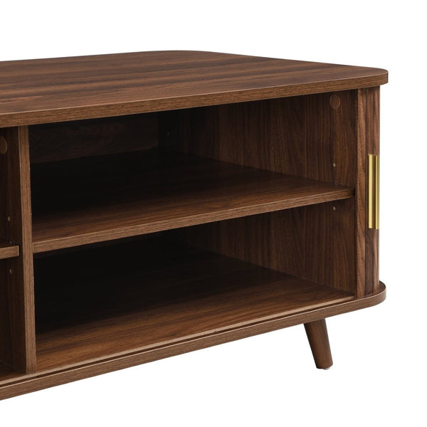 English Elm Modern Mid-century Coffee Table Tambour Doors Open Shelves Warm Wood Living Room Walnut N770P333553W