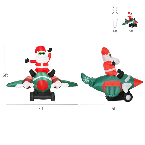 English Elm Homcom 7.3 Ft Inflatable Santa Flying Airplane Yard Decor With Led Lights - Easy Setup & Weatherproof! W2225P249975