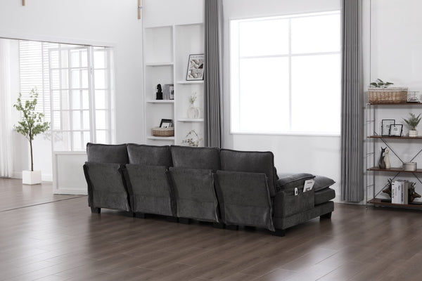 English Elm United We Win U-Shaped Modular Cloud Couch - 4-Seat Chenille Sofa With Double Chaise & Storage Pockets W1568S00215-GIGA