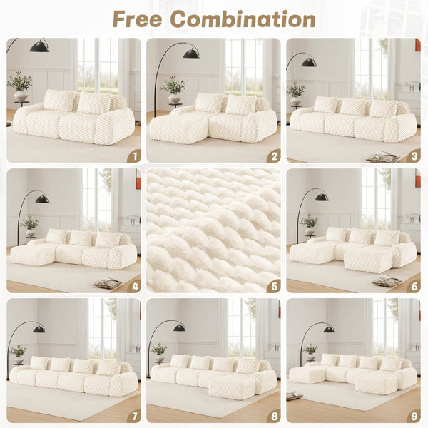 English Elm 82" Modular Sectional Sofa Flannelette Upholstery Deep Seat No Assembly Living Room Cream W714P377086