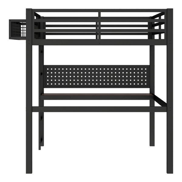 English Elm Twin Xl Solid Pine Loft Bed with Built-in Led Lighting and Storage Shelves W1580S00376