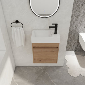 English Elm 18'' Floating Vanity with White Resin Sink, Soft-Close Door, Open Shelf Storage, Water-Resistant Finish W99936260