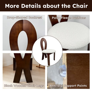 English Elm Dining Chairs Set Of 2 - Elegant Pure White Teddy Velvet With Deep Walnut Frame & Unique Backrest Design W2700P338556