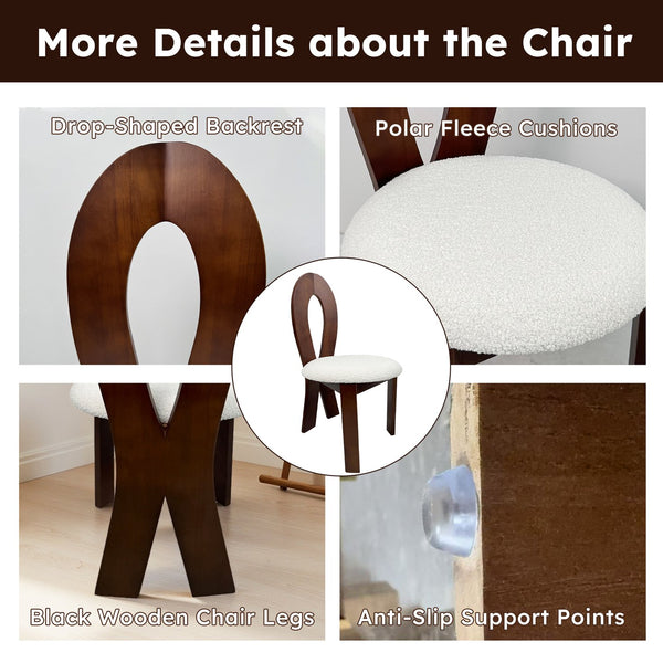 English Elm Dining Chairs Set Of 2 - Elegant Pure White Teddy Velvet With Deep Walnut Frame & Unique Backrest Design W2700P338556