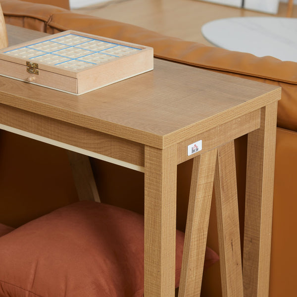 English Elm HOMCOM Farmhouse Console Table with Slatted Shelf and Anti-Tip Hardware Rustic Entryway Accent Brown W2225P217212