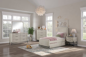 English Elm Full Full Over Twin Trundle Bed Taupe with Reeded Fronts Birch Veneer Solid Wood MDF Casual Design B2699S00062