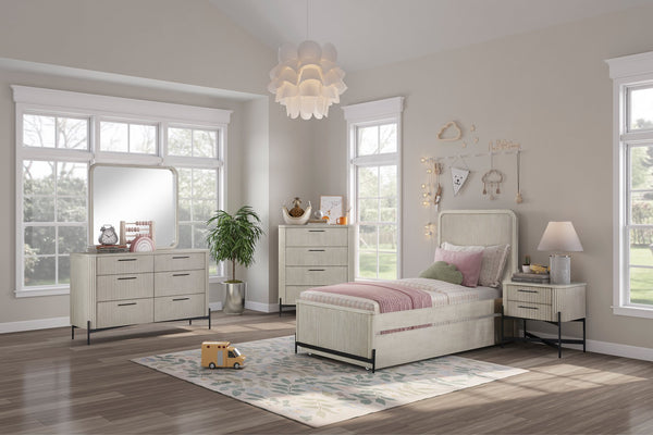 English Elm Full Full Over Twin Trundle Bed Taupe with Reeded Fronts Birch Veneer Solid Wood MDF Casual Design B2699S00062