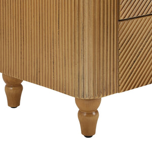 English Elm Mid-century Fluted 3 Drawer Nightstand with Gourd Legs and Gold Tone Handles for Bedroom Natural N761P285712N