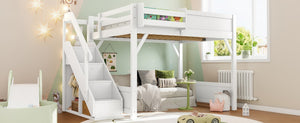 English Elm Twin Low Loft Bed Solid Pine Frame Kids Study Desk Blackboard Storage White Light White W1580S00468