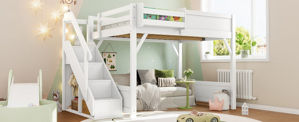 English Elm Twin Low Loft Bed Solid Pine Frame Kids Study Desk Blackboard Storage White Light White W1580S00468