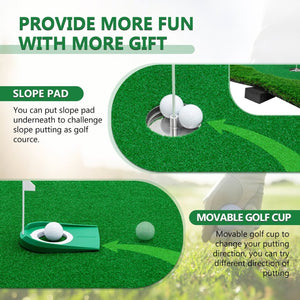 English Elm 12x5 Ft Putting Green Mat Pp Turf with Three Holes Flags for Indoor Outdoor Practice W1422P289867