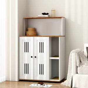 English Elm Litter Box Cabinet for Two Cats Wooden Enclosure with Ventilated Doors Side Table W1687P170693