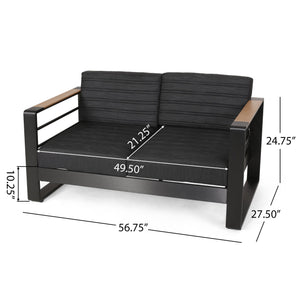 English Elm Christopher Knight Home® - GIOVANNA Loveseat Black Aluminum Frame with WPC Arm Accents, Water-Resistant Cushions, Weatherproof 71735.00BLK