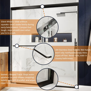 English Elm 50in. Barn Style Sliding Shower Door Matte Black Anodized Frame with Tempered Clear Glass W637123851