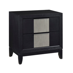 English Elm Contemporary Solid Wood Nightstand Reeded Drawer Fronts Charcoal Finish Bedroom Storage B011P456471