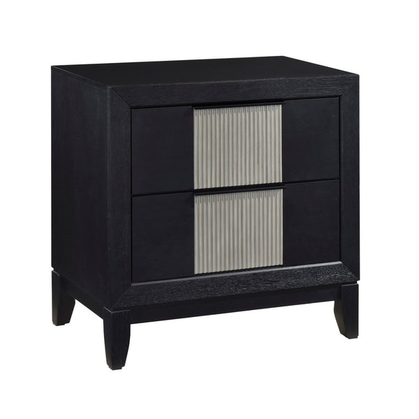 English Elm Contemporary Solid Wood Nightstand Reeded Drawer Fronts Charcoal Finish Bedroom Storage B011P456471