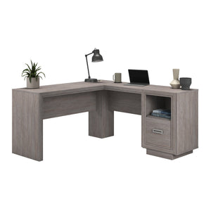 English Elm L-Shaped Desk - Spacious Brown Finish Workspace With Storage, Cord Management & Easy Assembly Options B356P367842