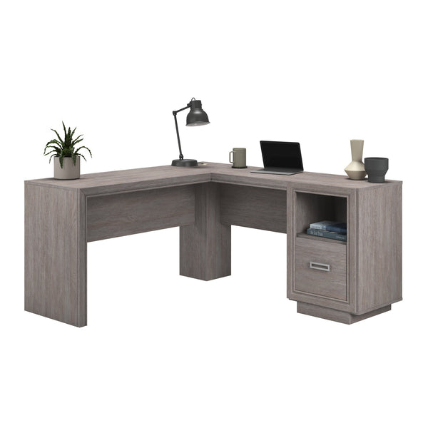 English Elm L-Shaped Desk - Spacious Brown Finish Workspace With Storage, Cord Management & Easy Assembly Options B356P367842