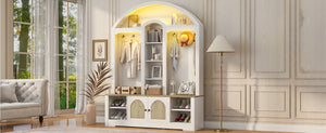 English Elm Multi-functional Hall Tree with Mdf Body Open Shelves Hooks and Scandinavian Two-tone Style White+Walnut SJ000158AAK