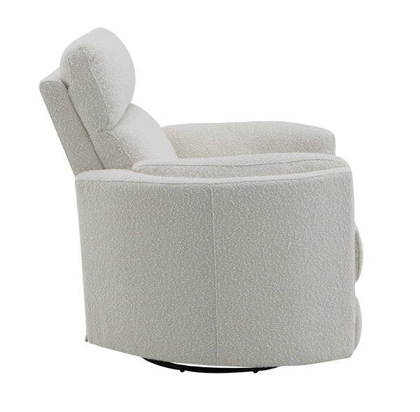 English Elm Sagen Beige Boucle Glider Recliner with Swivel and Pocket Coil Comfort, Compact 9" Wall Clearance B2726P241795